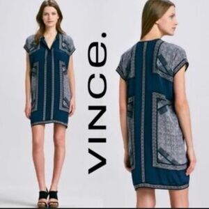 Vince Navy and Gray Geometric Dress